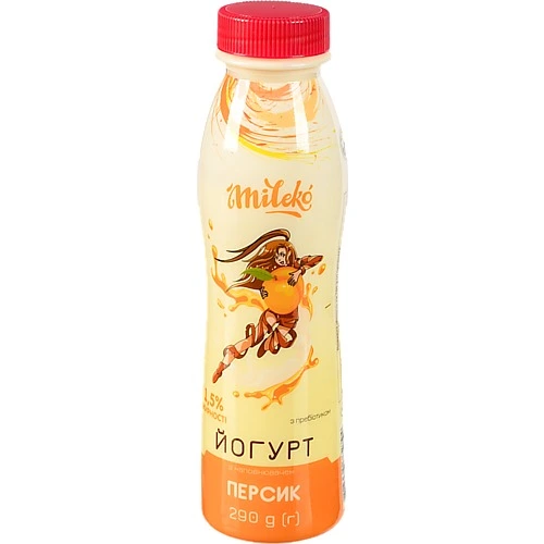 Йогурт Mileko 290г 1.5% персик з пребіотиком лактулози пл.