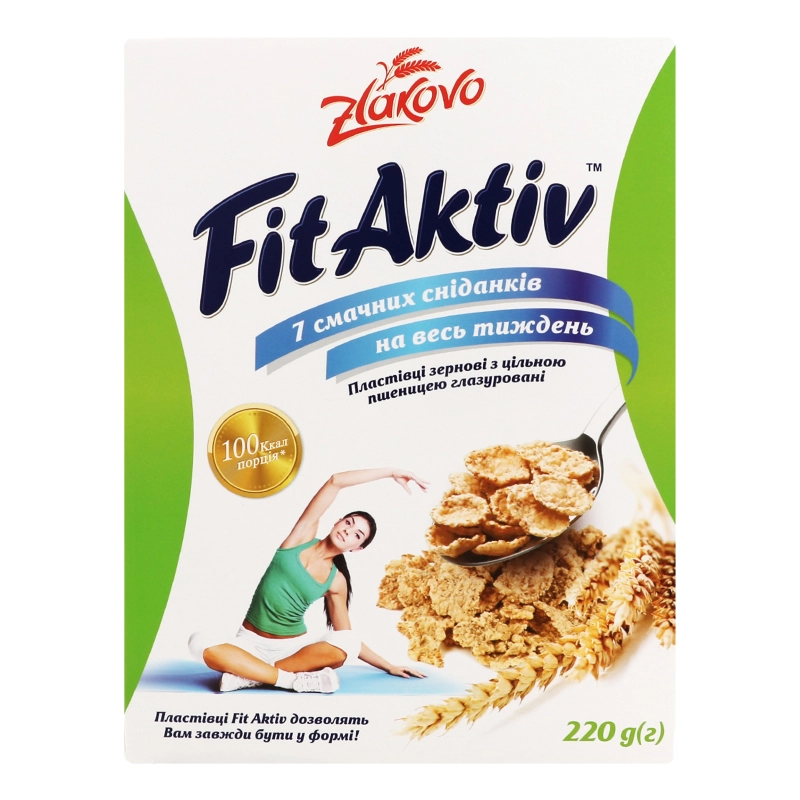 Пластівці зернові Злаково 220г fit aktiv цiльна пшениця