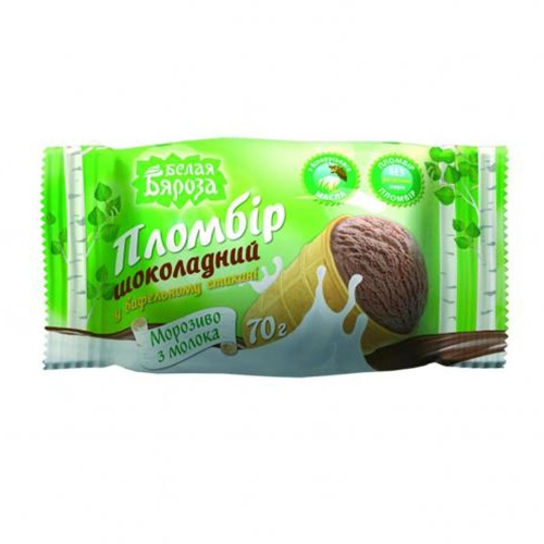 Морозиво Белая бяроза 70г пломбір шоколад вафельний ст