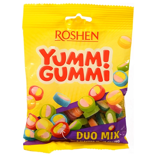 Цукерки Рошен 70г yummi gummi duo mix желейні