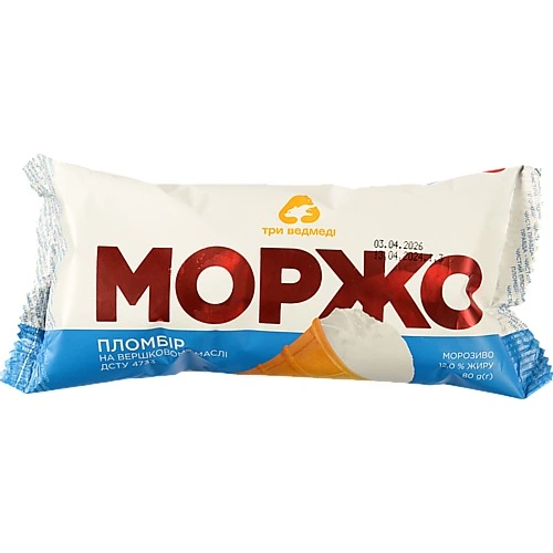 Морозиво Три Ведмеді 80г моржо пломбір ваф.ст