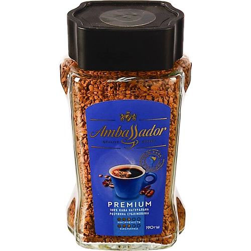 Кава Ambassador Premium190г розчинна скло