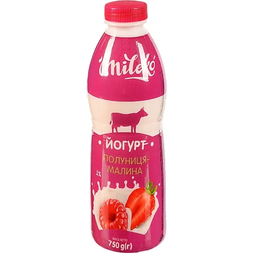 Йогурт Mileko 750г 1% полуниця малина пет.