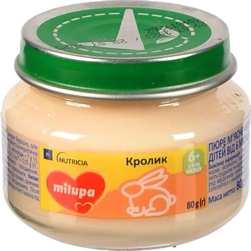 Пюре дитяче Мілупа 80г м'ясне кролик від 6м.