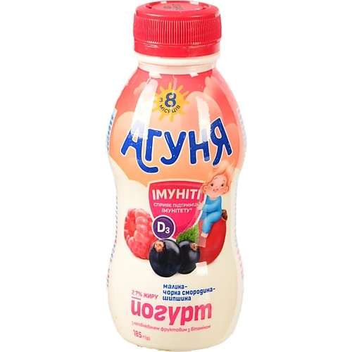 Йогурт Агуня 185г 2.7% імуніті малина смородина шипшина питний
