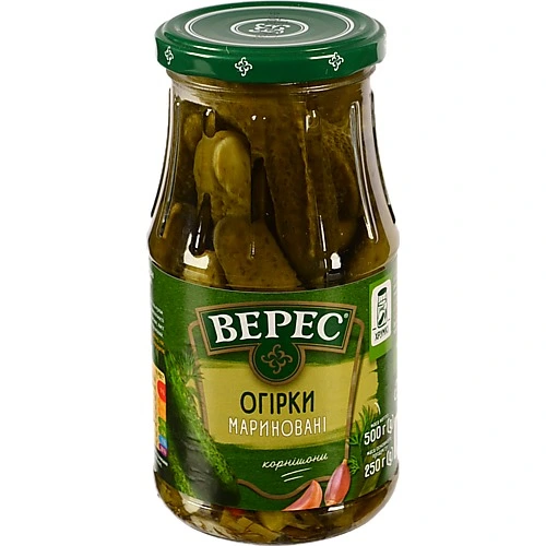 Огірки Верес 500г цілі мариновані