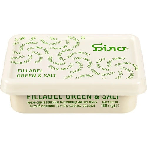 Крем сир Білоцерківське 180г 60% filladel green salt