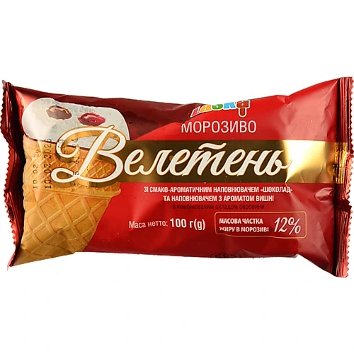Морозиво Ласка 100г ваф.ст пломбір велетень шоколад та вишня