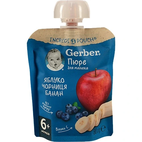 Пюре Гербер 90г яблуко чорниця банан пауч