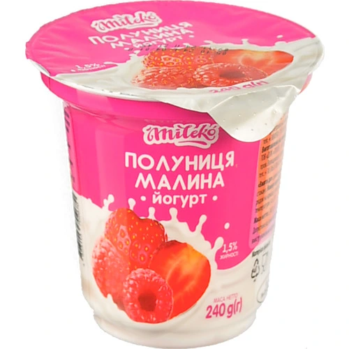 Йогурт Mileko 240г 1.5% полуниця малина ст.