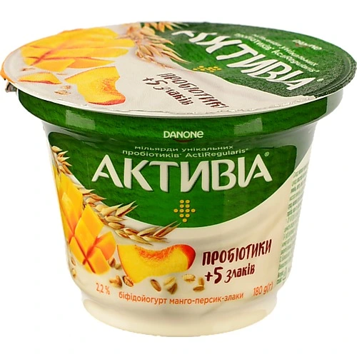 Бiфiдойогурт Активіа 180мл 2.2% манго персик злаки ст.