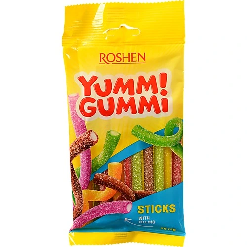 Цукерки Roshen 70г yummi gummi sour sticks желейні
