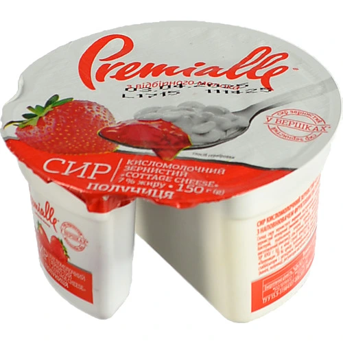 Сир Premialle 150г 7% зернистий полуниця ст