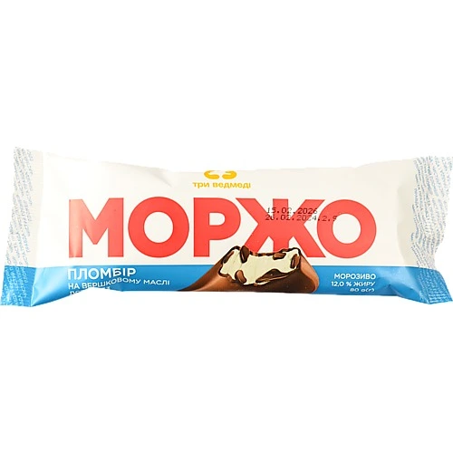 Морозиво Три Ведмеді 80г моржо пломбір глазур паличка