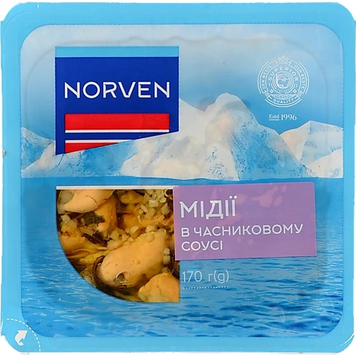 Мідіі Norven 170г в часниковому соусі