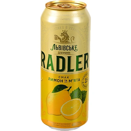 Пиво Львівське 0.48л radler лимон м'ята з.б