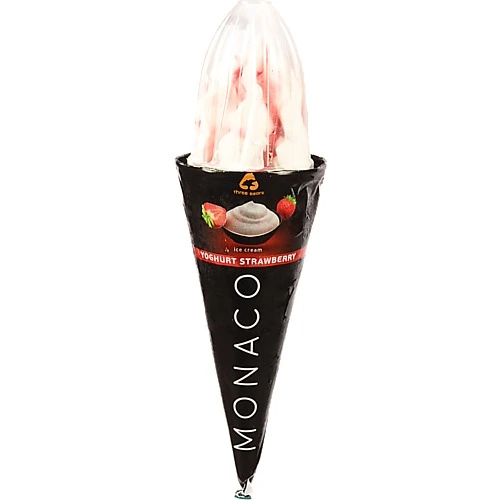 яМорозиво Три ведмеді 150г monaco yogurt strawberry двошарове ваф.ріжок
