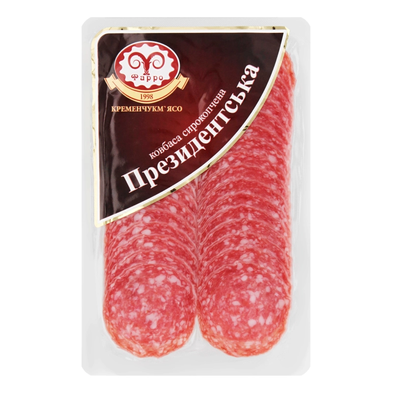 Ковбаса Фарро 80г президентський с.к серв. наріз. вак. уп.