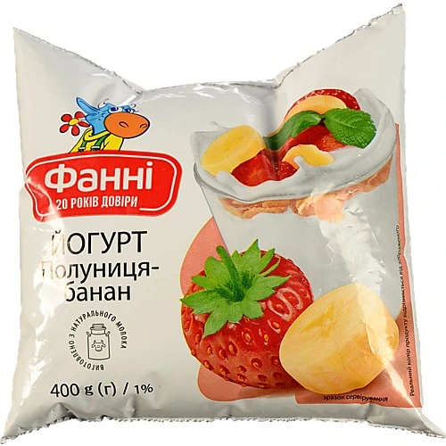Йогурт Фанні 400г 1% полуниця банан п.е