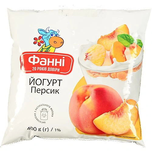 Йогурт Фанні 400г 1% персик п.е