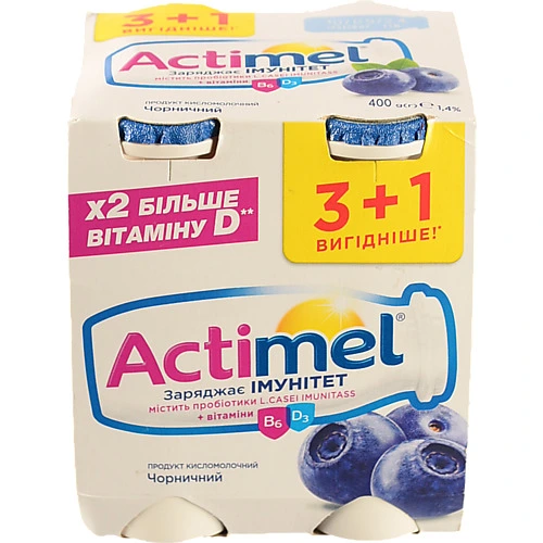 Напій Актімель 4х100мл 1.4% чорниця пет