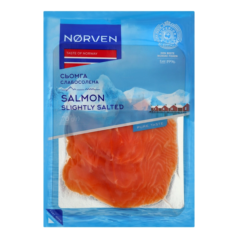 Нарізка сьомги Norven 70г сл.с. вакуум