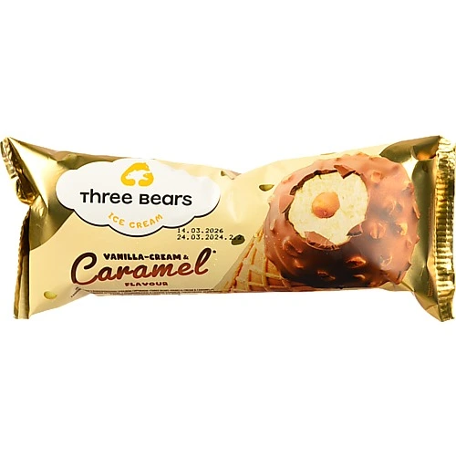 Морозиво Три ведмеді 70г vanilla-creаm caramel глаз.ваф.ріж
