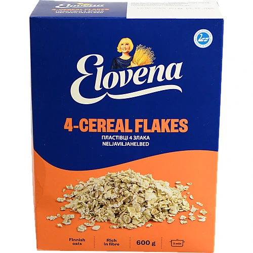 Пластiвцi Elovena 600г вiвсянi 4 злаки