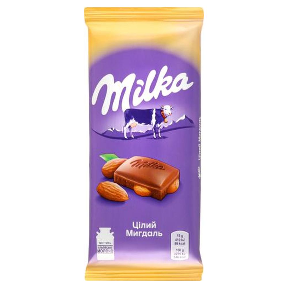 Шоколад Milka молочн. цілий мигдаль 90г (31523)