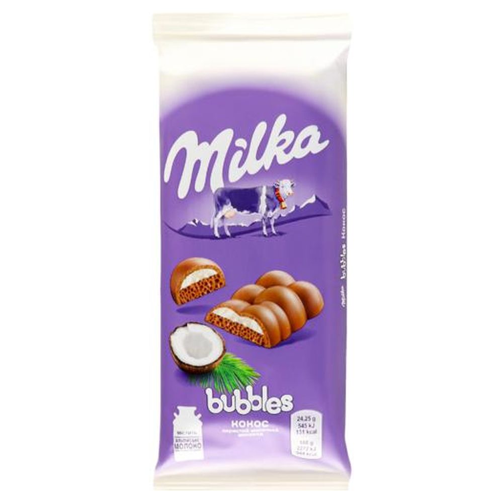 Шоколад Milka bubbles пористий з кокосом 97г (35833)