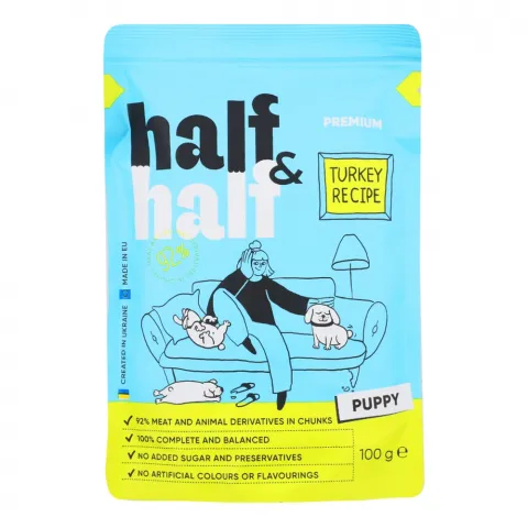Корм д/цуценят Half and Half 100 г шмат. індички в соусі
