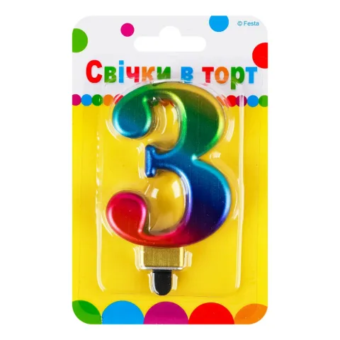 Свічка Party Favors Цифра 3 Кольорова