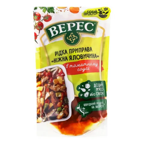 Рідка приправа Верес 200 г д/пак. Ніжна яловичина в томатному соусі