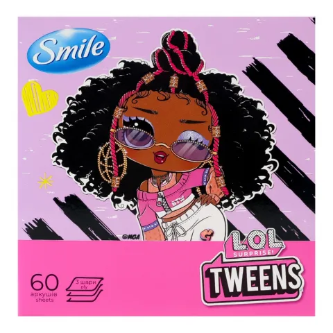Серветки в кор. Smile 60 шт.L.O.L.SURPRISE 3 шар.