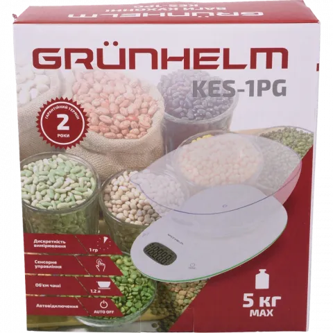 Ваги Grunhelm д/кухні 5 кг з тарілкою зел. KES-1PG 70346