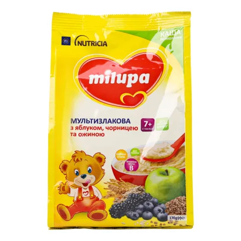Каша Milupa 170 г безмол. мультизлакова з яблуком, чорницею та ожиною 7+ міс.
