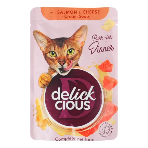 Корм д/котів Delickcious 85 г Смужки з лососем та сиром в крем супі
