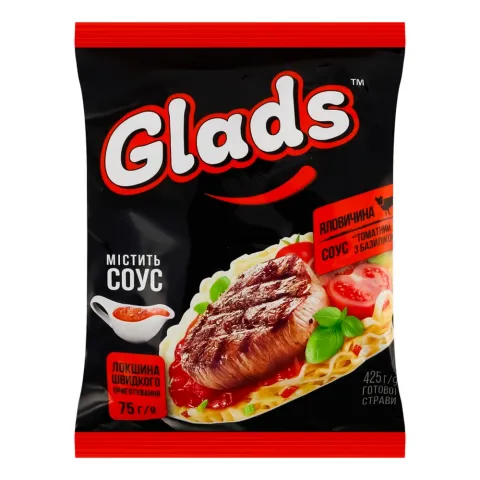 Локшина Glads 75 г зі смаком яловичини та соусом Томатний з базиліком