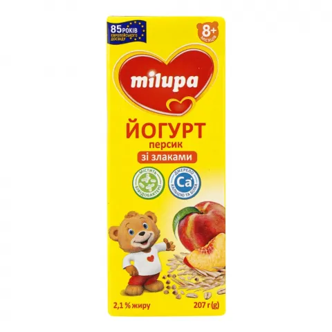 Біфідойогурт Мілупа 2,1 207 г Персик-злаки