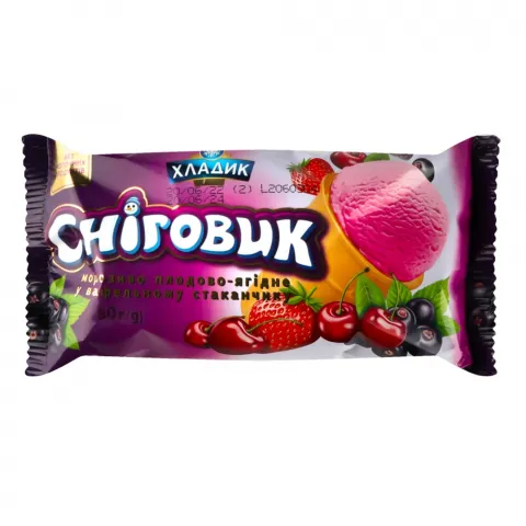 Морозиво Хладік 80 г ваф. стак. Сніговик плодово-ягідне