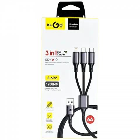 Кабель передачі даних 3в1, 1,2м, 6А S-692 арт. 17488-12 И176