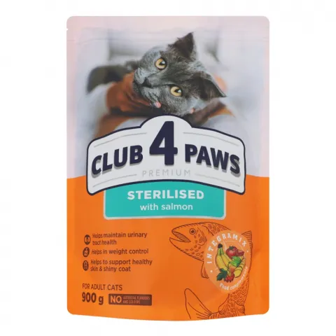 Корм д/стереліз. котів Клуб 4 лапи 900 г Premium з лососем
