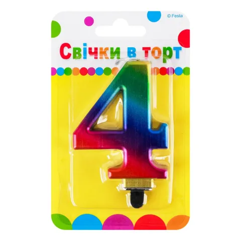 Свічка Party Favors Цифра 4 Кольорова