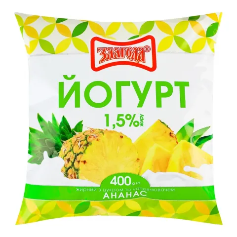Йогурт Злагода 400 г 1,5 п/е Ананас