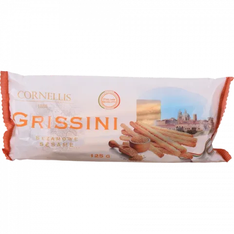 Палички хлібні КОРНЕЛЛІС Гріссіні з насінням кунжуту 125 г (Литва)