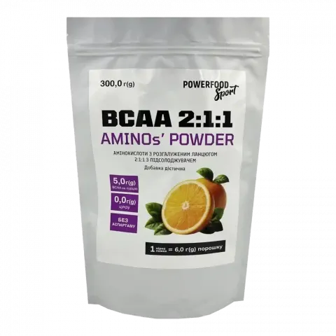 Добавка дієтична Powerfood Sport 300 г Амінокислоти з підсолодж. 2:1:1 Amino`s Powder