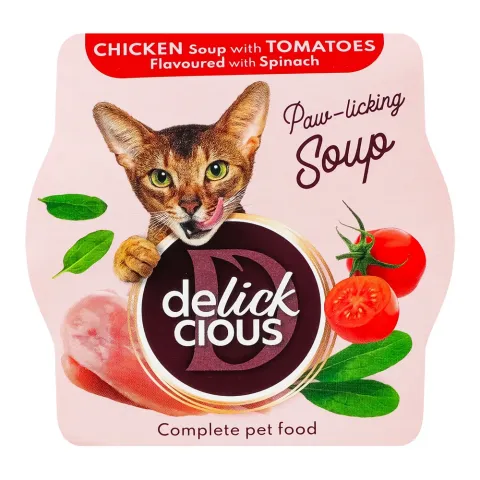 Корм д/котів Delickcious 80 г суп з курки з томатами та додаванням шпинату