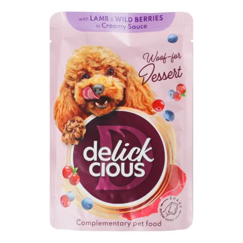 Корм д/собак Delickcious 80 г Пластівці з ягнятиною та лісовими ягодами у вершковому соусі