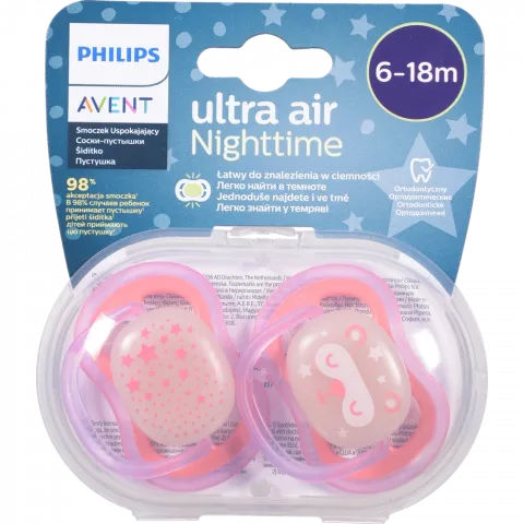 Пустушка Avent Ultra Air 6-18 міс. 2 шт. нічна д/дів. SCF376/22