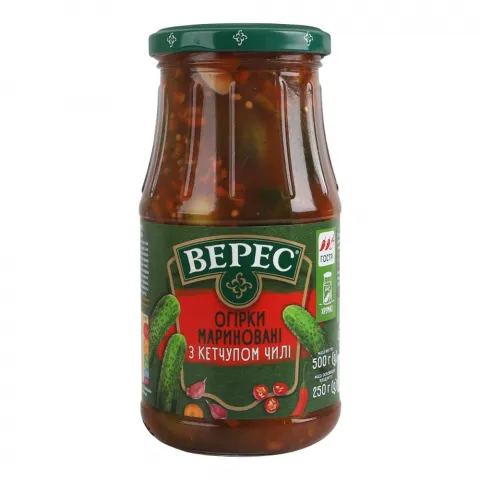 Конс Огірки Верес 435/500 г скл. марин. з кетчупом чилі